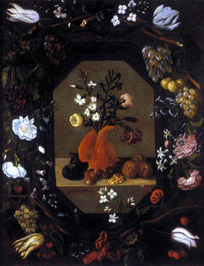  Juan De Espinosa Still-Life with Flowers with a Garland of Fruit and Flowers - Art Print