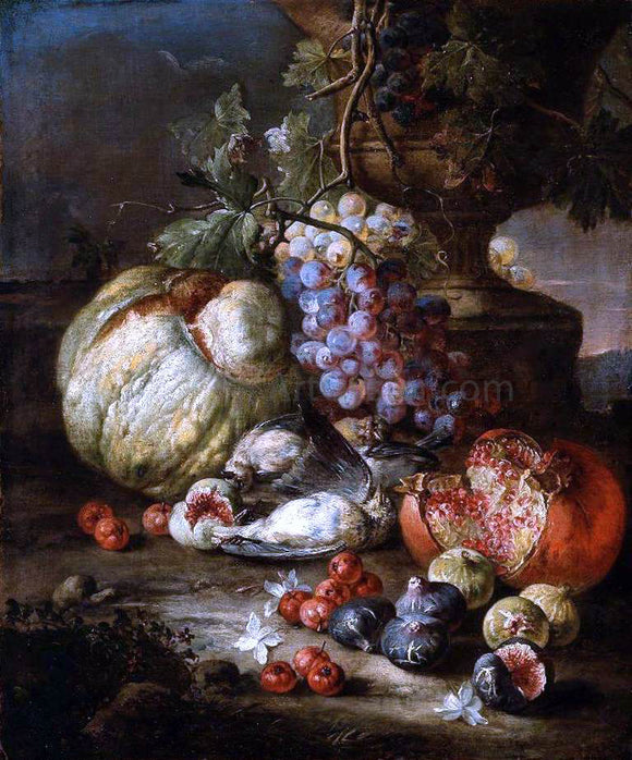  Giovanni Battista Ruoppolo Still-Life with Fruit and Dead Birds in a Landscape - Art Print