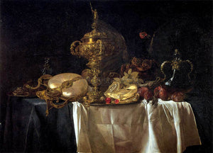  Willem Van Aelst Still-Life with Fruit, Parrot, and Nautilus Pitcher - Art Print