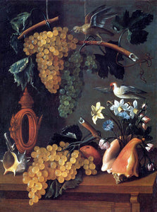  Juan De Espinosa Still-Life with Grapes, Flowers and Shells - Art Print
