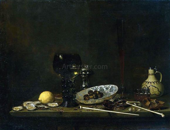  Jan Jansz Van de Velde Still-Life with Romer, Flute Glass, Earthenware Jug and Pipes - Art Print