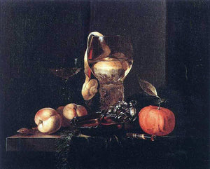  Willem Kalf Still-Life with Silver Bowl, Glasses, and Fruit - Art Print