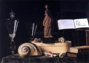  Sebastien Stoskopff Still-Life with Statuette and Shells - Art Print