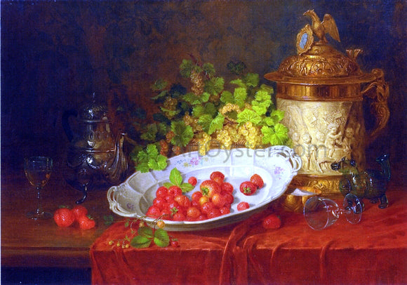  Carl Thoma-Hofele Strawberries, Grapes and an Ornamental Jug on a Draped Table - Art Print