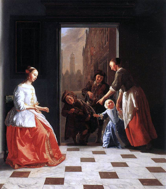  Jacob Ochtervelt Street Musicians at the Doorway of a House - Art Print