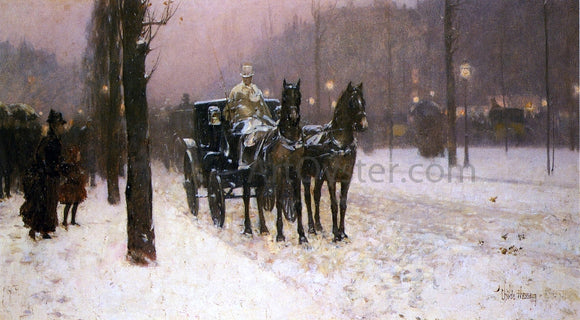  Frederick Childe Hassam Street Scene with Hansom Cab - Art Print
