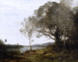  Jean-Baptiste-Camille Corot Strolling Along the Banks of a Pond - Art Print