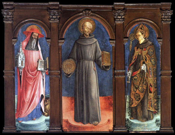  Antonio Vivarini Sts Jerome, Bernardino of Siena, and Louis of Toulouse - Art Print