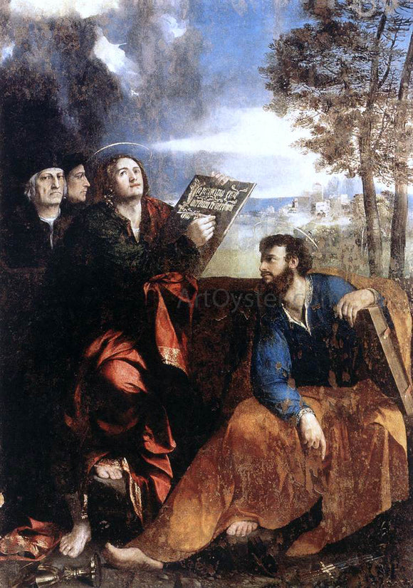  Dosso Dossi Sts John and Bartholomew with Donors - Art Print