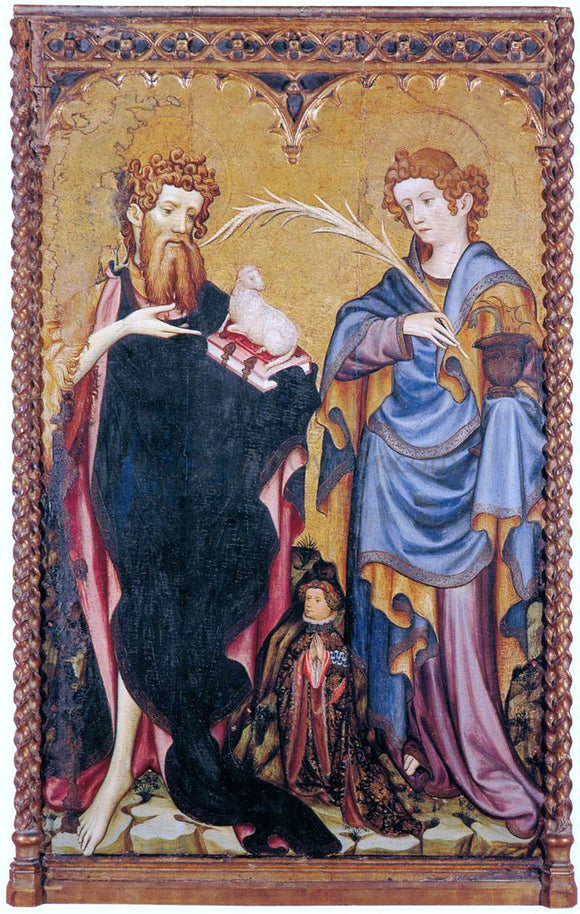  Joan Mates Sts John the Baptist and John the Evangelist with a Donor - Art Print
