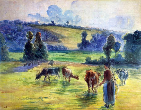  Camille Pissarro Study for 'Cowherd at Eragny' - Art Print