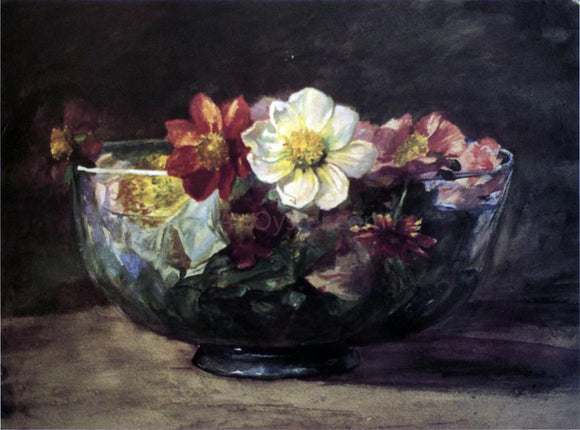  John La Farge Study of Autumn Flowers in Persian Glass Bowl with White Enamel Edge - Art Print
