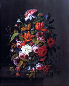  Severin Roesen Summer Flowers in a Glass Bowl - Art Print