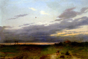  Carlo Piacenza Sunset Landscape With Two Figures On A Track - Art Print