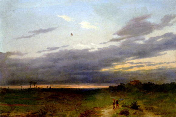  Carlo Piacenza Sunset Landscape With Two Figures On A Track - Art Print