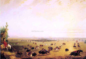  Alfred Jacob Miller Surround of Buffalo by Indians (also known as The Surround) - Art Print