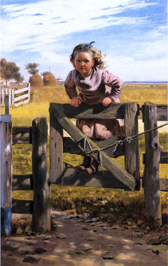  John George Brown Swinging on a Gate, Southampton, New York - Art Print