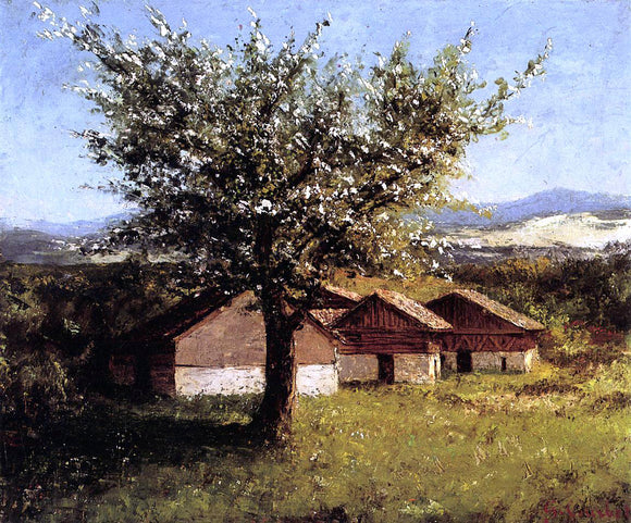  Gustave Courbet Swiss Landscape with Flowering Apple Tree - Art Print