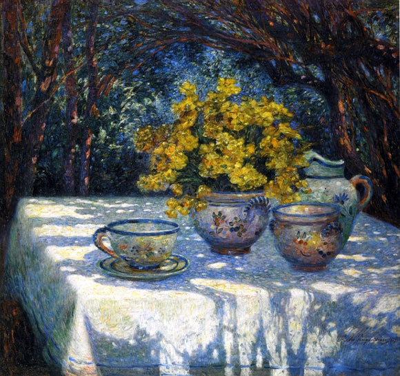  Ferdinand Du Puigaudeau Table with Yellow Bouquet - Art Print