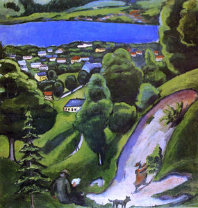  August Macke Tegernsee Landscape with Man Reading and Dog - Art Print