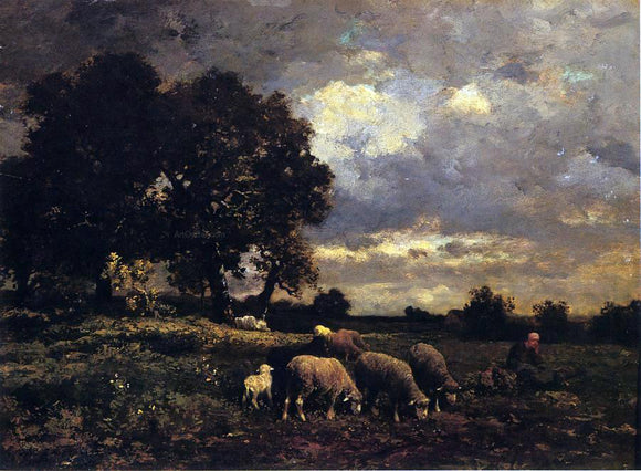  Charles Emile Jacque Tending the Flock - Art Print