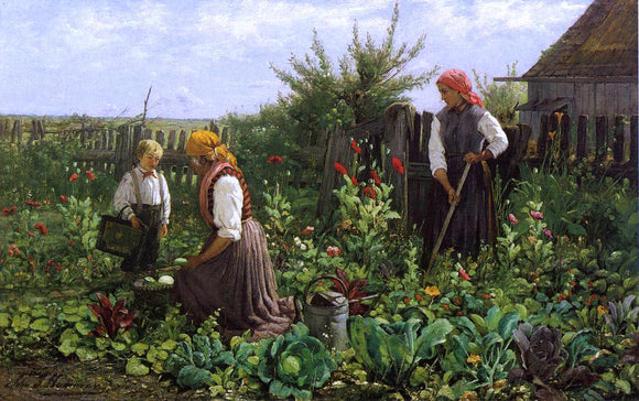  John J Hammer Tending the Garden - Art Print