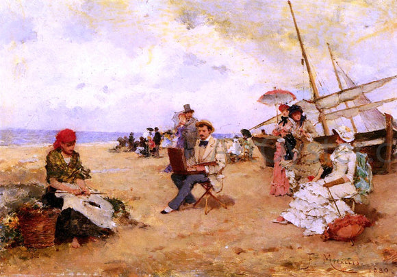  Francisco Miralles The Artist Sketching On A Beach - Art Print