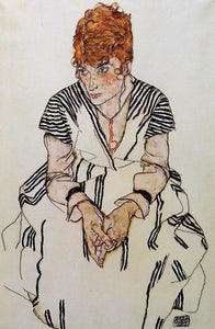  Egon Schiele The Artist's Sister-in-Law in a Striped Dress, Seated - Art Print