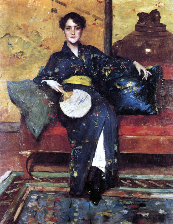  William Merritt Chase The Blue Kimono (also known as Girl in Blue Kimono) - Art Print