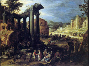  Paul Bril The Campo Vaccino with a Gypsy Woman Reading a Palm - Art Print