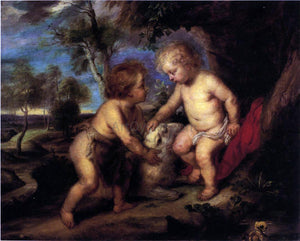  Theodore Clement Steele The Christ Child and the Infant St. John after Rubens - Art Print