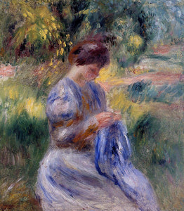  Pierre Auguste Renoir The Embroiderer (also known as Woman Embroidering in a Garden) - Art Print