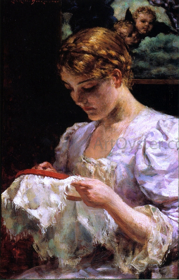  James Carroll Beckwith The Embroiderer - Art Print