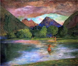  John La Farge The Entrance to Tautira River, Tahiti, Fisherman Spearing a Fish - Art Print