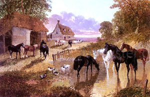  Sr. John Frederick Herring The Evening Hour - Horses And Cattle By A Stream At Sunset - Art Print