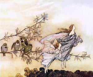  Arthur Rackham The fairies have their tiffs with the birds (also known as Fairy Tiffs) - Art Print