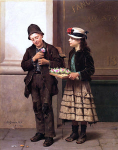  John George Brown The Flower Girl - Art Print