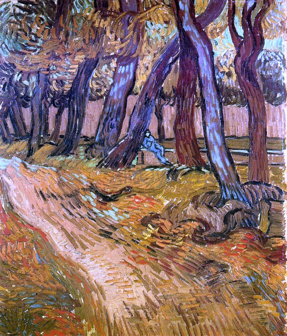  Vincent Van Gogh The Garden of Saint-Paul Hospital with Figure - Art Print