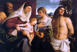  Sebastiano Del Piombo The Holy Family with St Catherine, St Sebastian and a Donor - Art Print