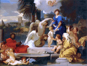  Sebastien Bourdon The Holy Family with St Elizabeth and the Infant St John the Baptist - Art Print