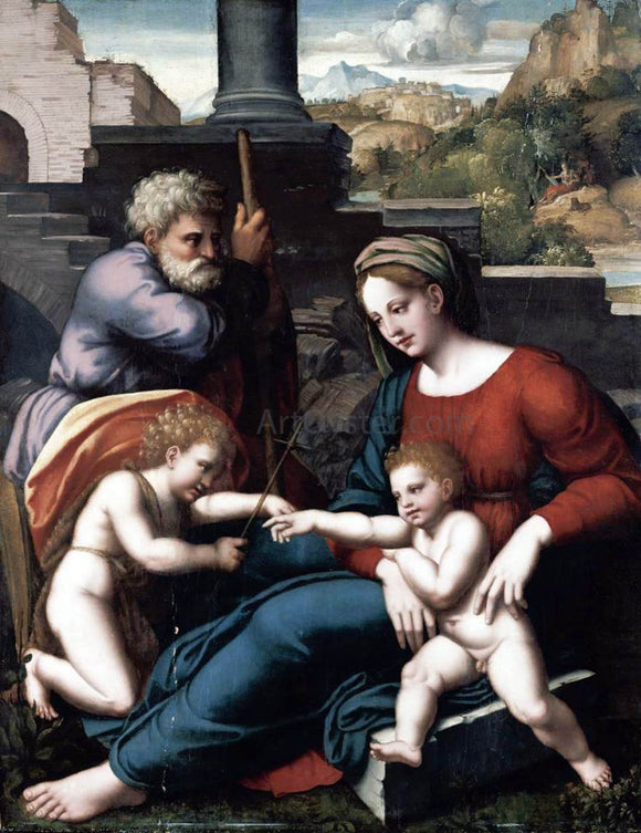  Leonardo Da pistoia The Holy Family with the Infant St John - Art Print