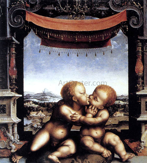  Joos Van Cleve The Infants Christ and Saint John the Baptist Embracing - Art Print