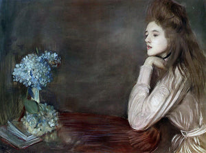  Paul Cesar Helleu The Lioness with Blue Hydrangeas - Art Print