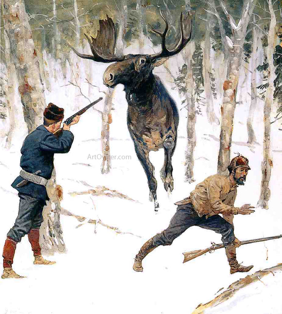  Frederic Remington The Moose Hunt - Art Print