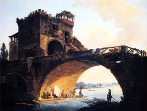  Hubert Robert The Old Bridge - Art Print