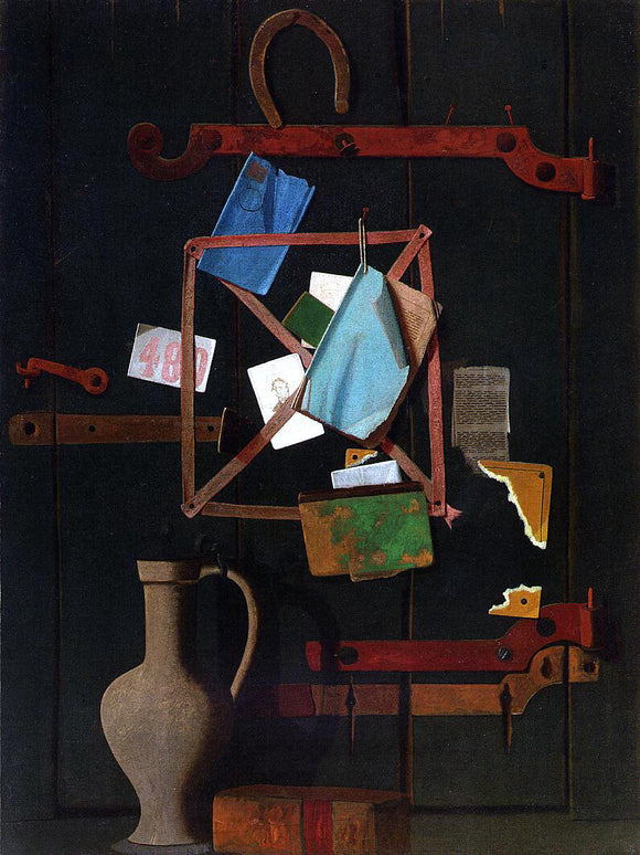  John Frederick Peto The Old Closet Door - Rack and Horseshoe with Dutch Jat - Art Print