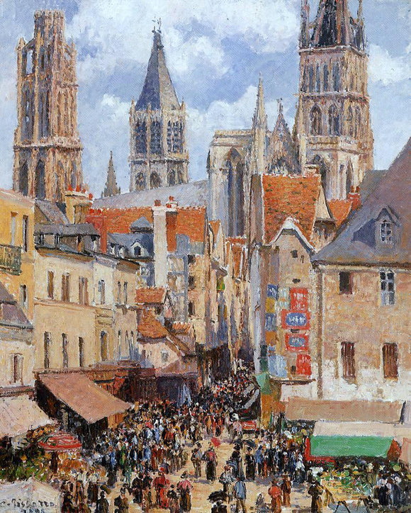  Camille Pissarro The Old Market and the Rue de l'Epicerie in Rouen - Art Print