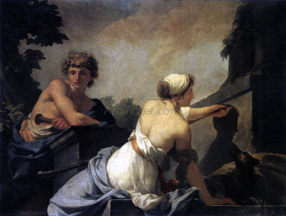  Jean-Baptiste Regnault The Origin of Painting: Dibutades Tracing the Portrait of a Shepherd - Art Print