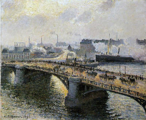 Camille Pissarro The Pont Boieldieu , Rouen: Sunset, Misty Weather - Art Print