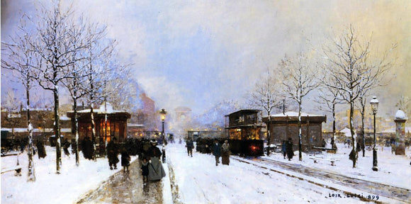  Luigi Loir The Porte Maillot, Snow Effect, Sunset - Art Print